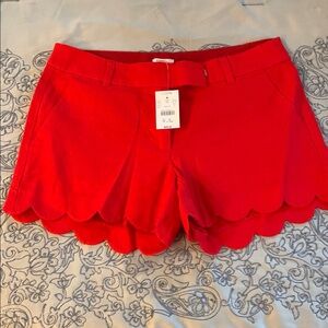 J. Crew High Waist Red Scalloped Shorts
